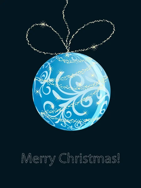 빛나는 블루 공, 눈송이와 별 벡터 크리스마스 카드 — 스톡 벡터