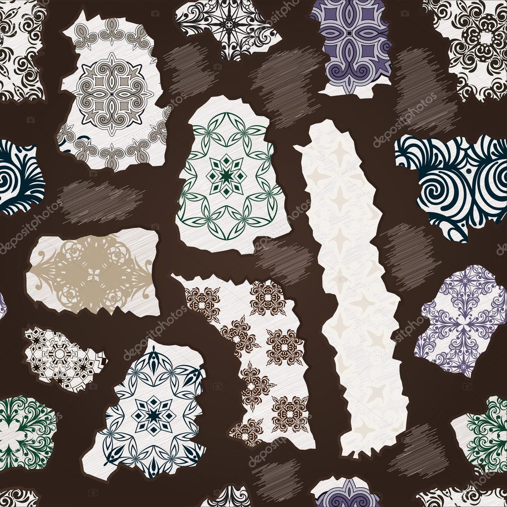 vector seamless vintage pattern with torn floral patterns