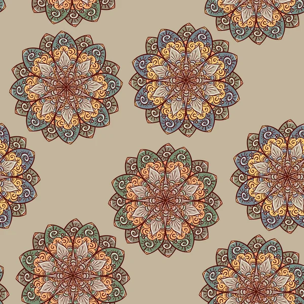 벡터 손으로 그려진된 원활한 민족 꽃 패턴 — 스톡 벡터