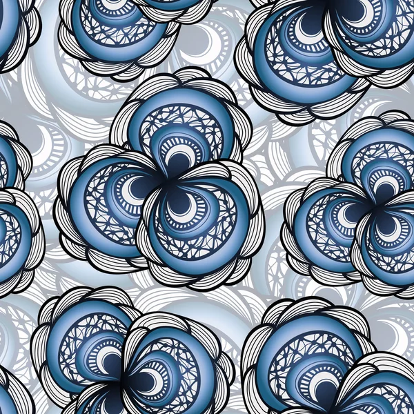Vector patrón sin costura con flores abstractas en azul — Archivo Imágenes Vectoriales