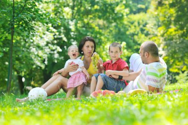 mutlu genç çift çocuklarıyla birlikte park eğlenmek