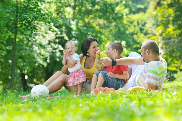 Gelukkige jonge paar met hun kinderen veel plezier hebben in park — Stockfoto