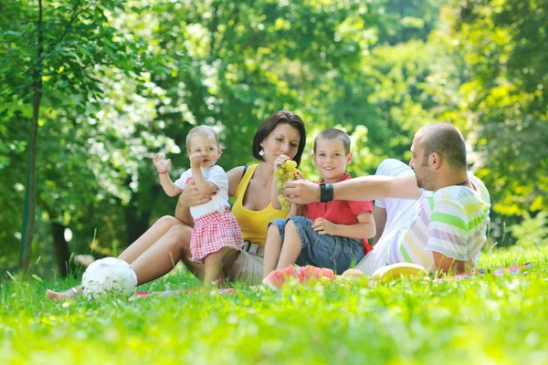 Heureux jeune couple avec leurs enfants s'amuser au parc — Photo