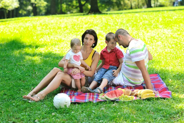 Feliz jovem casal com seus filhos se divertir no parque Imagem De Stock