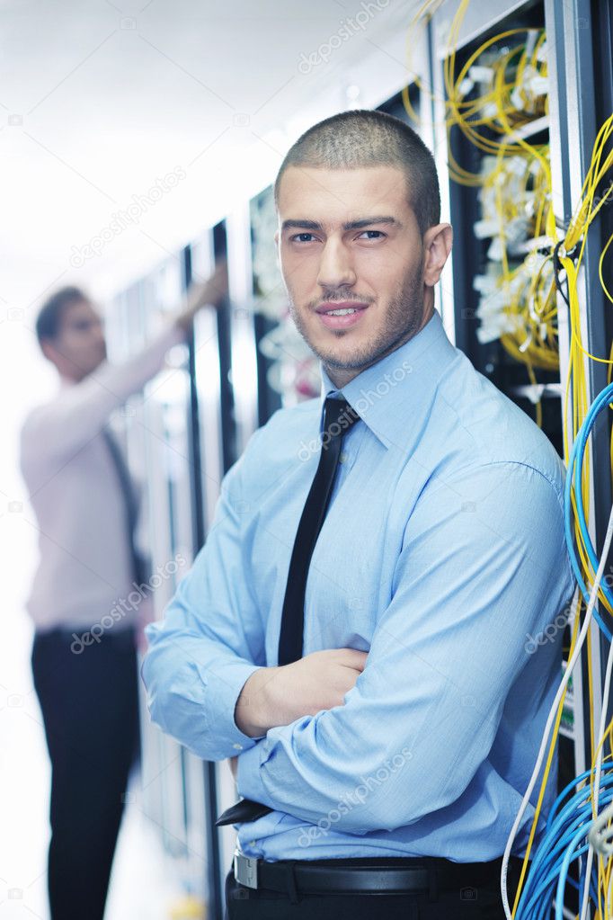 It engineers in network server room