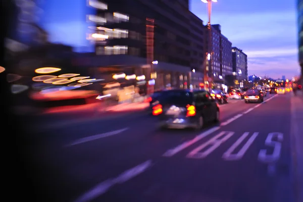 City night with cars motion blurred light in busy street — Stock Photo, Image