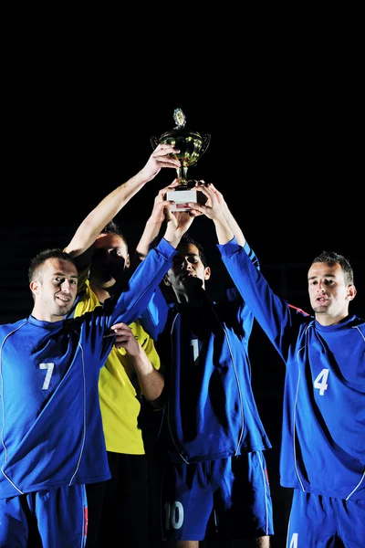 Football players celebrating the victory — Stok fotoğraf