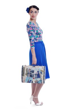 retro kadınla Pinup: izole seyahat çantası