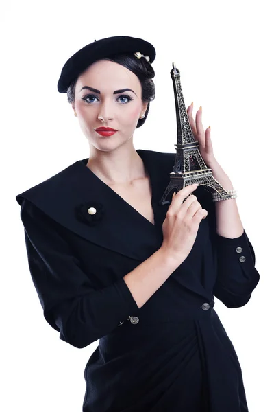 Mulher bonita com paris símbolo eiffel torre — Fotografia de Stock