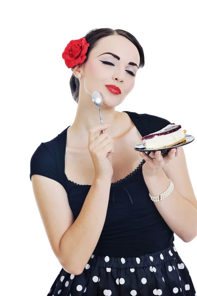 Hermosa joven comer pastel dulce —  Fotos de Stock