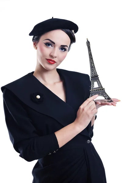 Mulher bonita com paris símbolo eiffel torre — Fotografia de Stock