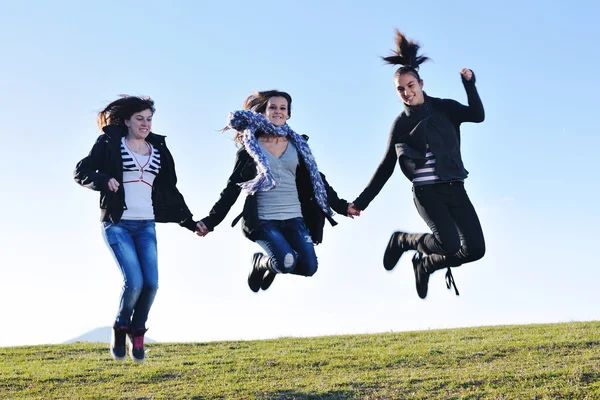 十代の若者たちのグループは、屋外の楽しい時を過す — ストック写真