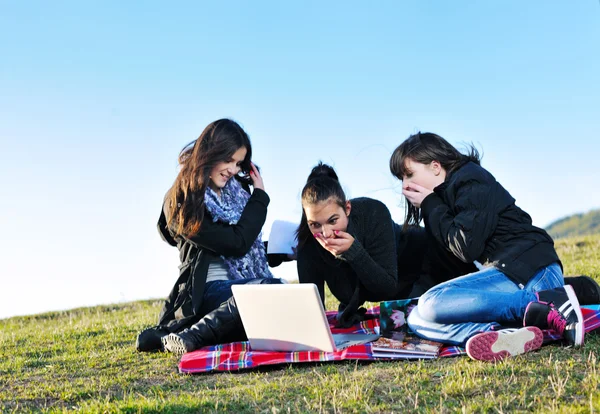Groep van de tieners hebben plezier outdoor — Stockfoto