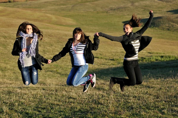 Groupe d'adolescents ont plaisir en plein air — Photo