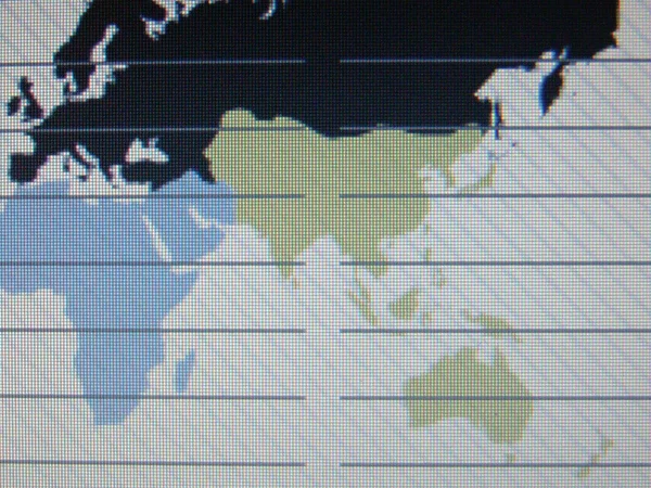 Světová mapa makro na tft displej — Stock fotografie