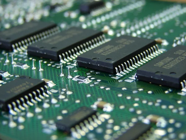Green motherboard macro — Stock Photo, Image