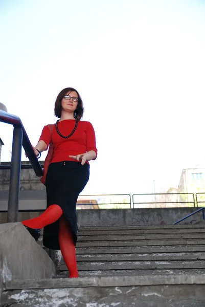 Rote Socken Mädchen — Stockfoto