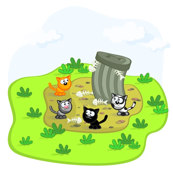 Chats et poubelles — Image vectorielle