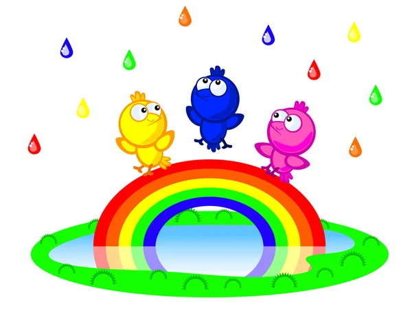 Vogels en regenboog — Stockvector