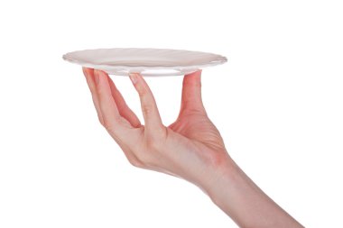 Hand with small plate on white clipart