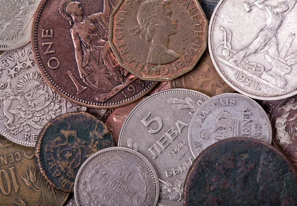 Réz és ezüst régi érmék-háttér — Stock Fotó