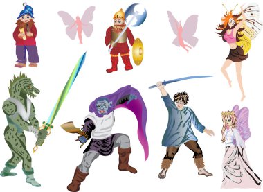 set of color magic creatures clipart