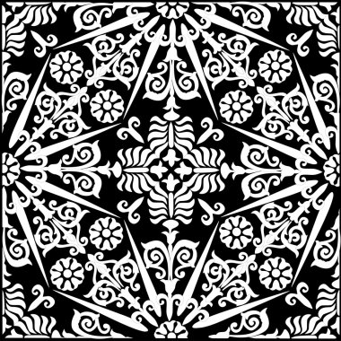 Beyaz simetrik desen dekore edilmiştir.
