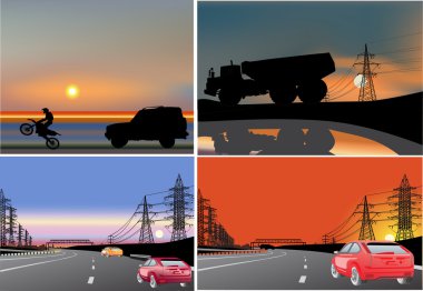 cars on four roads clipart