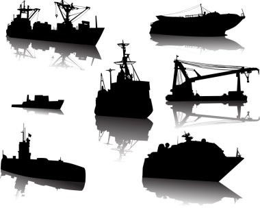 seven modern ships with reflections clipart