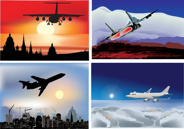Cztery kompozycje z samolotów w niebo — Wektor stockowy