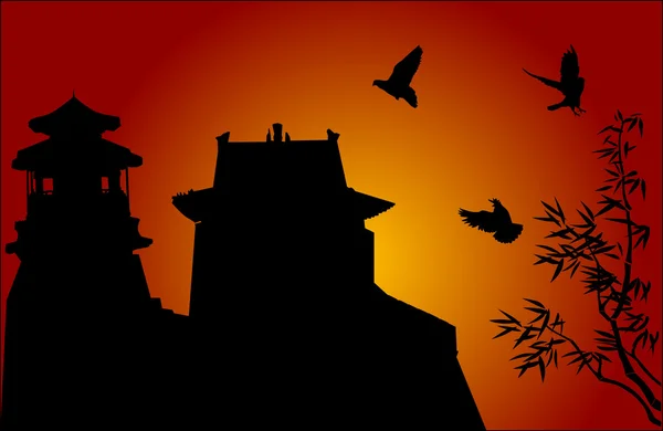 Традиционное китайское здание на закате — стоковый вектор