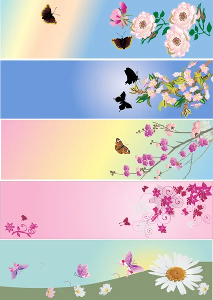 Vlinders en bloemen strepen collectie — Stockvector