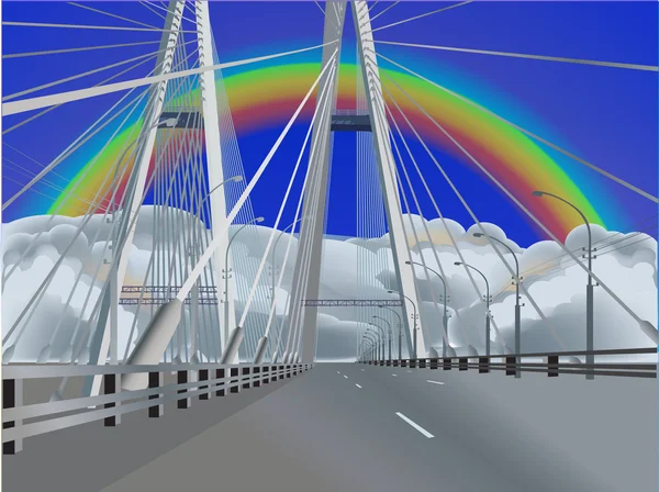 Moderne leere Brücke unter dem Regenbogen — Stockvektor