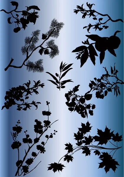 Conjunto de ramas de árbol sobre fondo azul — Archivo Imágenes Vectoriales