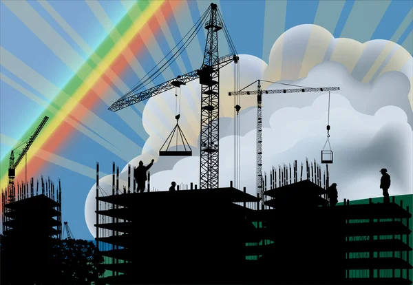 Bytové výstavby a rainbow — Stockový vektor