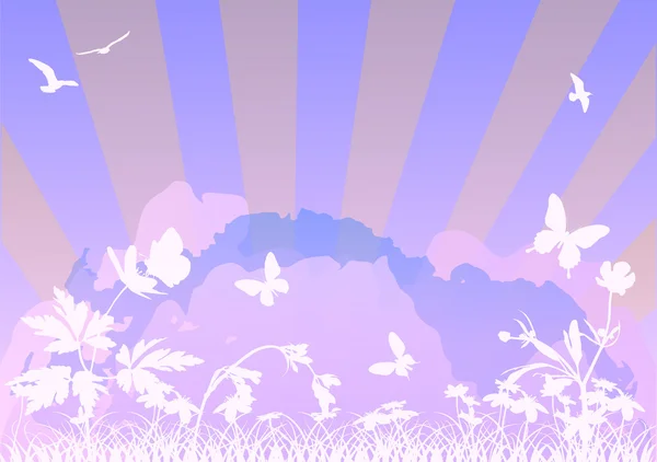 ピンク曇り空と蝶 — ストックベクタ