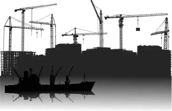 Industriële schip en gebouw new stad — Stockvector