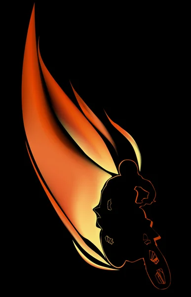 Uomo in moto in fiamme illustrazione — Vettoriale Stock