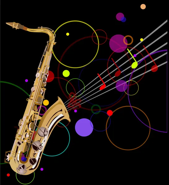 Golden saxophone on black background — Stock Vector