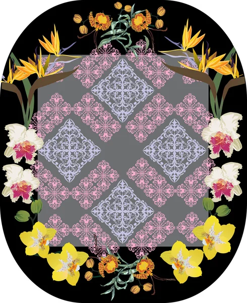 Décoration abstraite dans le cadre de fleurs d'orchidée — Image vectorielle