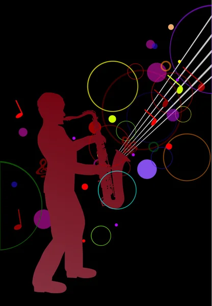 Saxophonist on dark music background — Stock Vector
