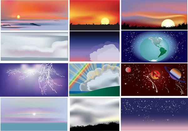 Set aus zwölf verschiedenen Himmeln — Stockvektor