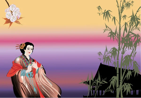 Mulher em tradicional chinês vestido ilustração — Vetor de Stock