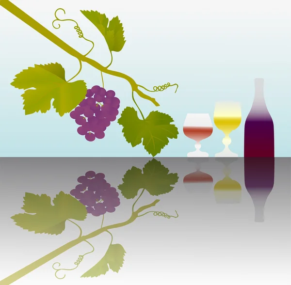 Videira vermelha e uvas com reflexão — Vetor de Stock
