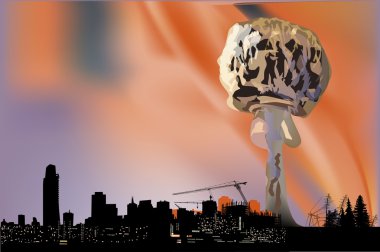 atomic explosion cloud in city clipart