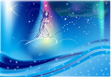 fairyl in sky with snowflakes and stars clipart