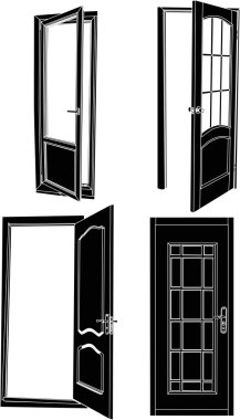 four black isolated doors clipart