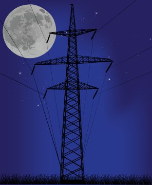 electrical pylon under full moon clipart