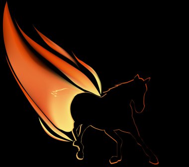 flame running horse on black