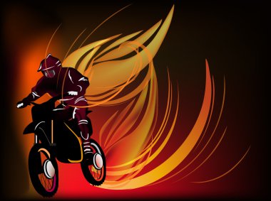 man on motorcycle in fire illustration clipart